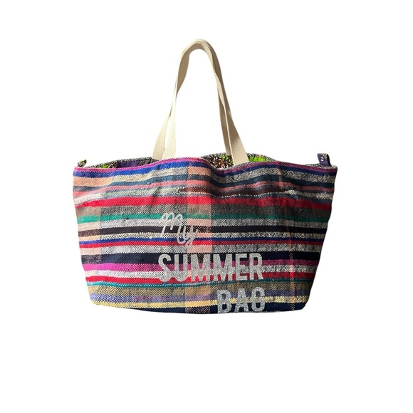 Anthropologie Maud Fourier Reversible Striped Tote NWT Colorful Serape Bag - Picture 1 of 16